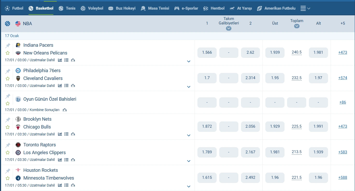 1xbet'te basketbol Line